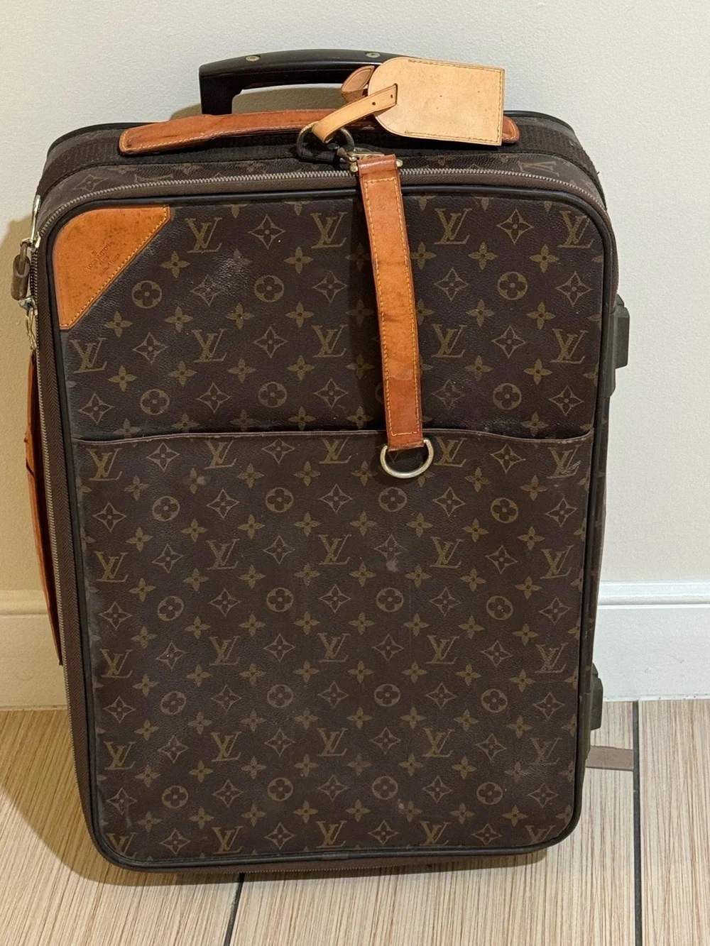Louis Vuitton Monogram Rolling Suitcase in Brown with Tan Leather Trim